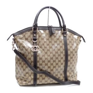 Gucci Handbag GG Crystal Ladies Beige Brown Coated Canvas Leather 339551 493075 | AlmaBagz