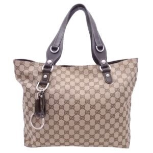 Gucci shoulder bag GG canvas brown x beige leather silver metal fittings tote 229852 | AlmaBagz