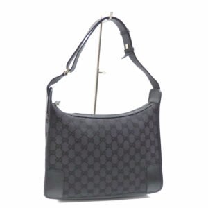 Gucci shoulder bag ladies black GG canvas leather 001 4205 001998 | AlmaBagz