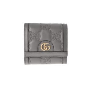 Gucci Card Case GG Matelasse Gray 723799 Women's Quilted Leather Bifold Wallet | AlmaBagz