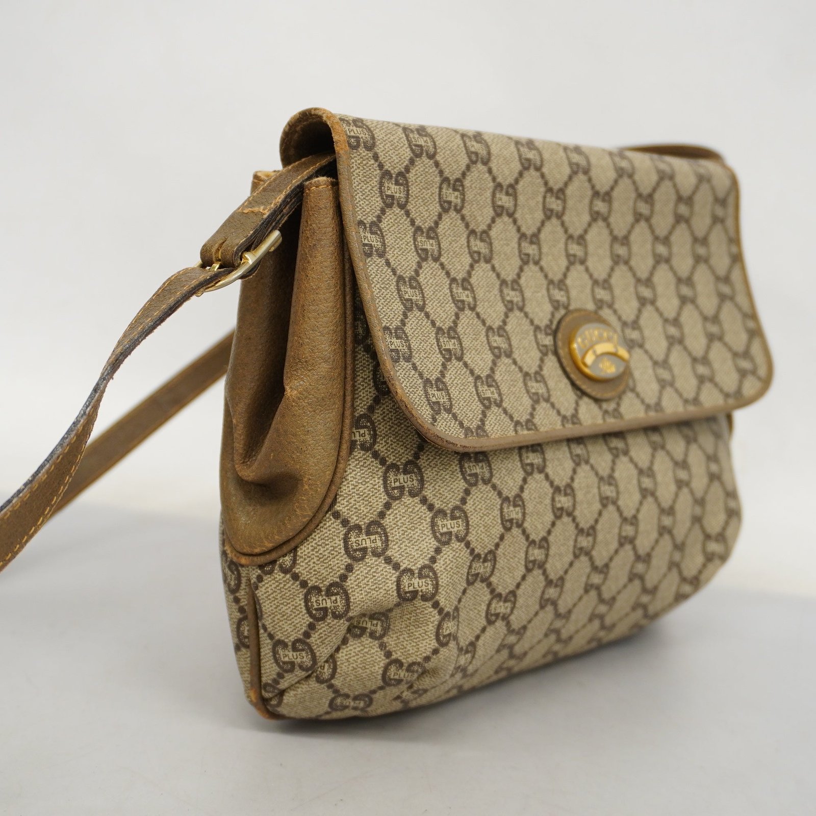 GUCCI GG Plus 122754 PVC Shoulder Bag Beige,Brown | AlmaBagz