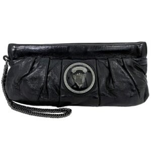 Gucci Mini Clutch Bag Black Silver Histeria 226248 Chain Patent Leather GUCCI Pouch Handbag Enamel Ladies | AlmaBagz