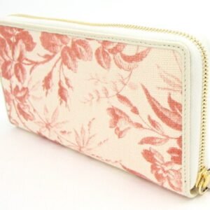 GUCCI Round Long Wallet GG Marmont Herbarium Zip Around 435819 White Red Canvas Leather Ribbon Women's | AlmaBagz