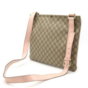 GUCCI GG Supreme Plus Shoulder Bag PVC Patent Leather Khaki Beige Baby Pink 201446 | AlmaBagz