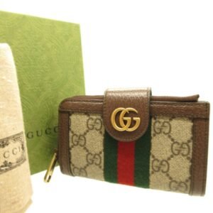 GUCCI Ophidia 699353 GG Marmont Canvas Leather Beige Brown Card Case Wallet | AlmaBagz
