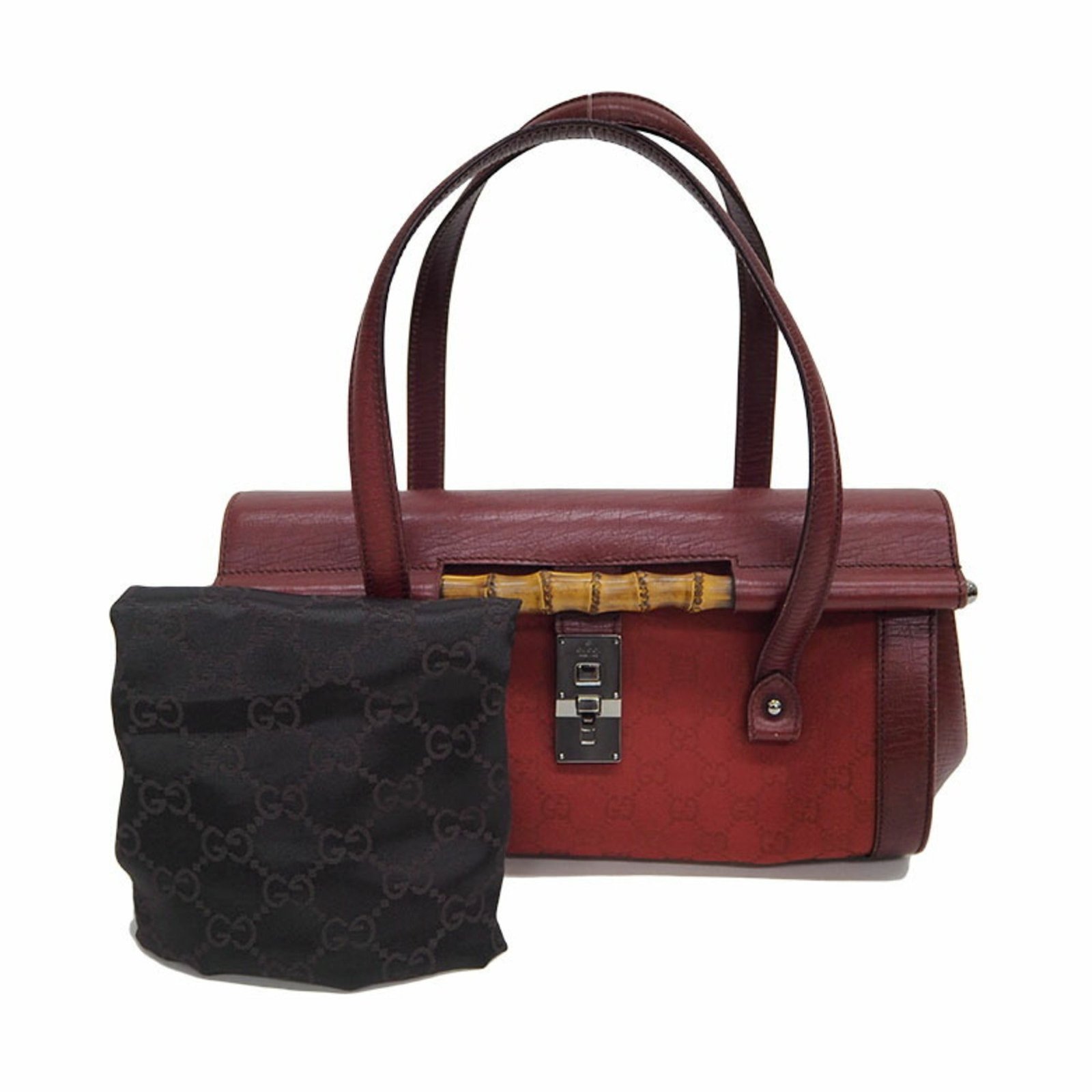 Gucci 111713 GG canvas bamboo handbag red tubular shoulder | AlmaBagz - Image 10