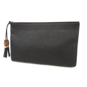 Gucci Clutch Bag Bamboo 449653 Leather Black Gold metal | AlmaBagz