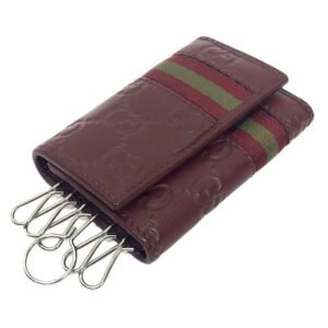 GUCCI striped sherry line 6 row key case leather 138077 GG burgundy Gucci wallet | AlmaBagz