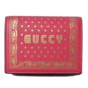 Gucci Mini Wallet/Coin Case GUCCI GUCCY Folding Wallet SEGA Collaboration Pink/Gold Leather | AlmaBagz