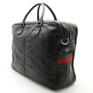 GUCCI Sherry Line Boston Bag Tote Large Leather Black Green Red 194460 | AlmaBagz