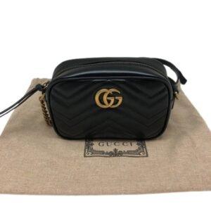 GUCCI GG Marmont Chain Shoulder Bag Crossbody 448065 Leather Black Gold Hardware Women's | AlmaBagz