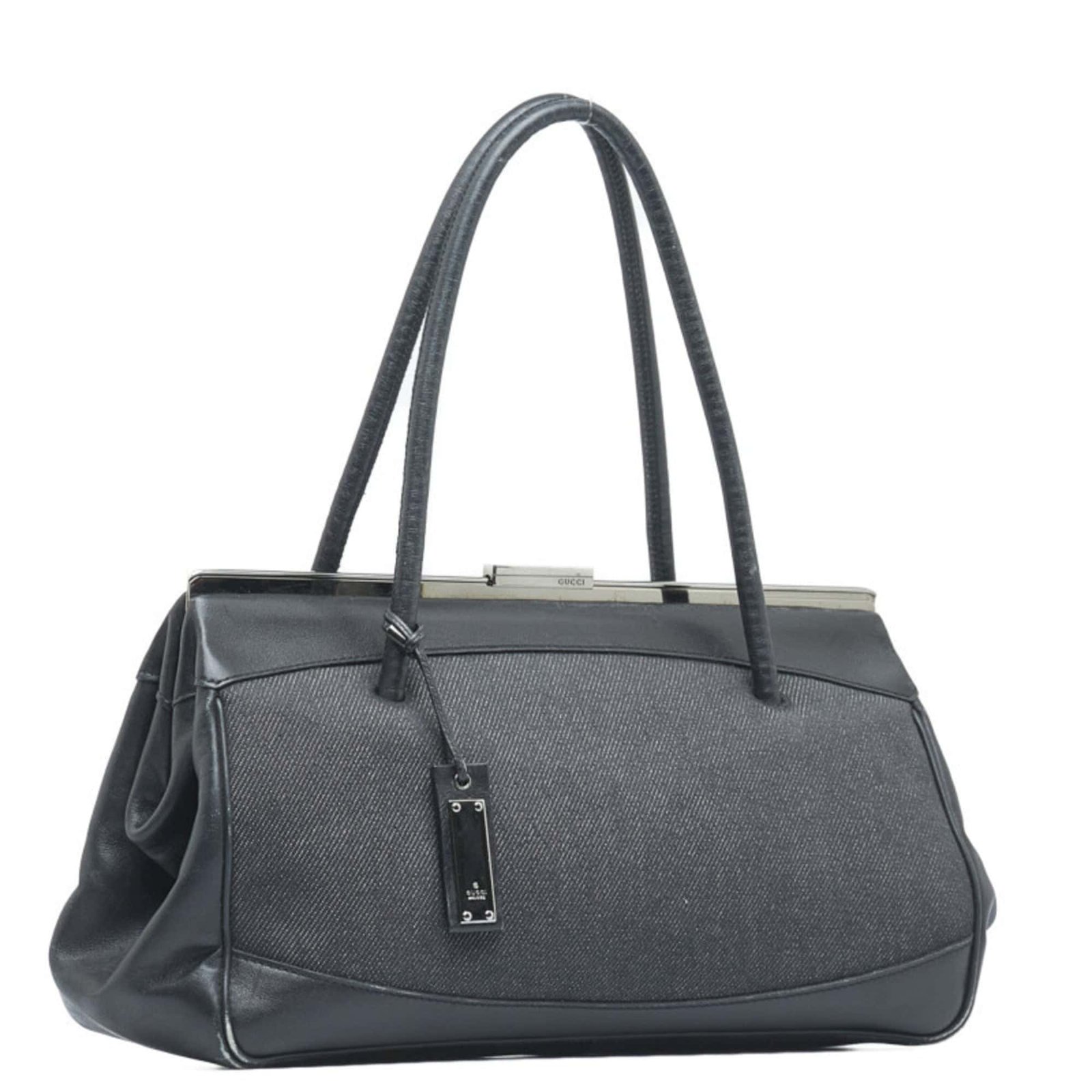GUCCI Charm Handbag 92726 Black Canvas Leather Women's | AlmaBagz