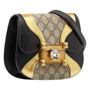 GUCCI Ogilide Shoulder Bag 500781 Black Gold Beige Leather PVC Women's | AlmaBagz