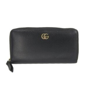 Gucci GG Petite Marmont Leather Zip Around Long Wallet Black | AlmaBagz