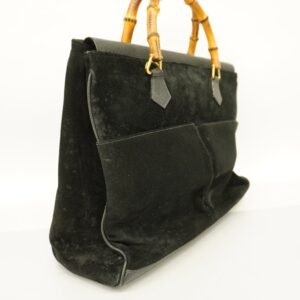 GUCCI[3cc2373]   tote bag bamboo 002 123 0322 suede/leather black gold metal | AlmaBagz