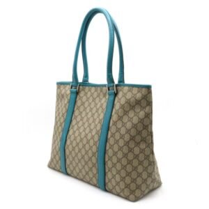GUCCI GG Supreme Plus Tote Bag Large Shoulder PVC Leather Beige Turquoise Blue 114288 | AlmaBagz