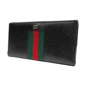 Gucci long wallet bi-fold for men brand logo sherry line with coin purse pigskin silver metal fittings black | AlmaBagz