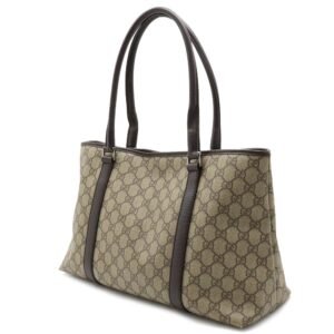 GUCCI GG Supreme Plus Tote Bag Shoulder PVC Leather Khaki Beige Dark Brown 114595 | AlmaBagz