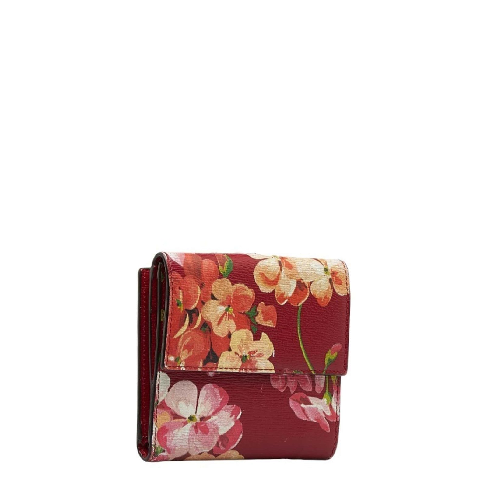 GUCCI Blooms French Flap W Bifold Wallet 410104 Red Multicolor Leather Women's | AlmaBagz