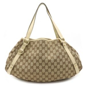 Gucci GG Canvas Tote Bag Shoulder Leather Khaki Beige Light 130736 | AlmaBagz