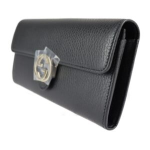 GUCCI Interlocking G Bifold Wallet 615524 Leather Black Gold Hardware Long | AlmaBagz