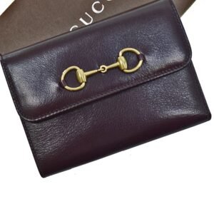 Gucci Wallet Horsebit Dark Brown Gold Leather Tri-Fold Ladies 035.2149.1835 | AlmaBagz