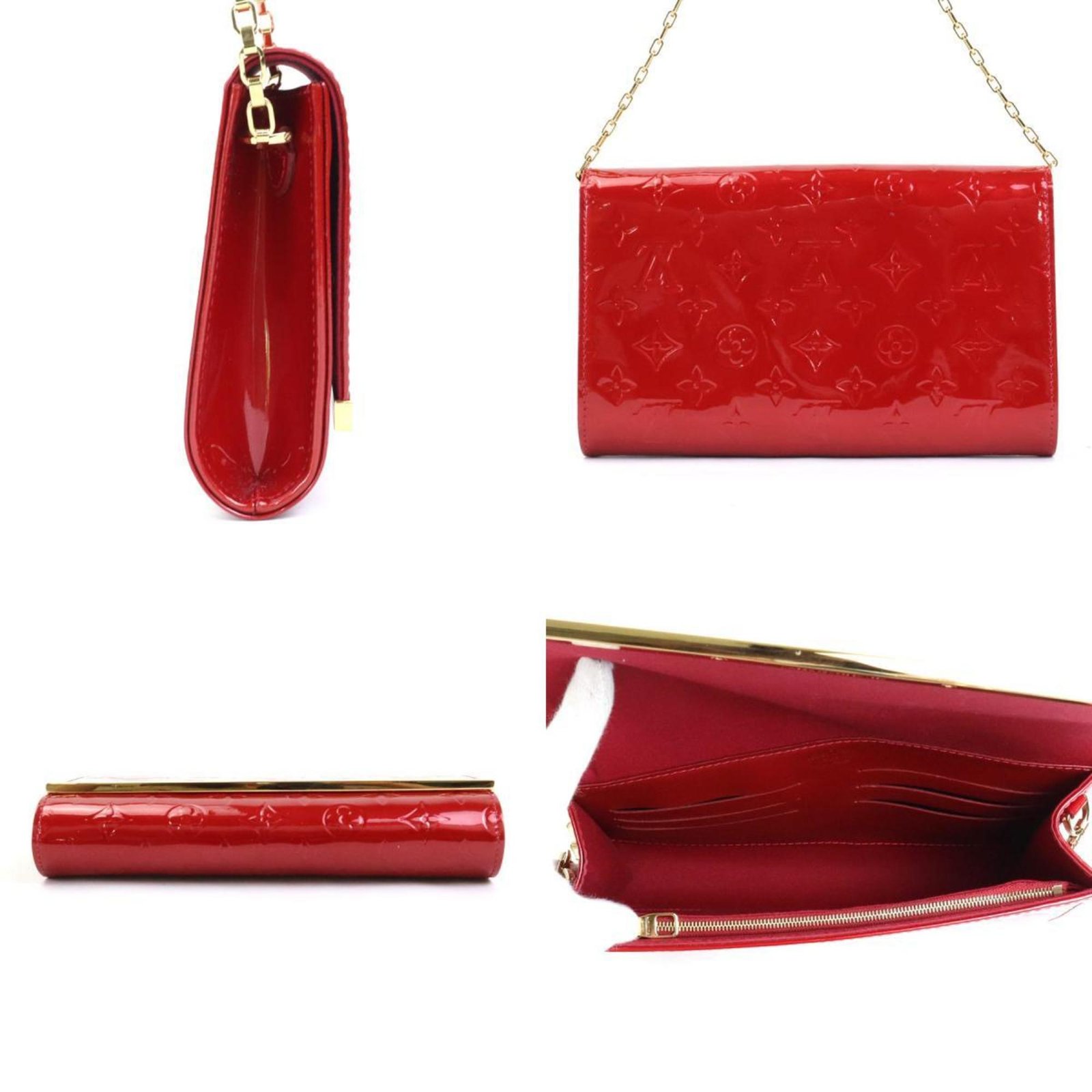 LOUIS VUITTON Shoulder Bag Diagonal Monogram Verni Clutch Anna Patent Leather Red Gold Women's M90092 | AlmaBagz