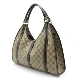 GUCCI Jackie GG Plus Supreme Shoulder Bag PVC Leather Khaki Beige Dark Brown 203494 | AlmaBagz