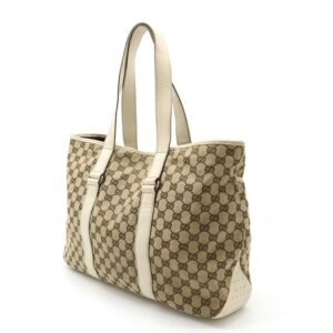GUCCI GG Canvas Tote Bag Shoulder Leather Khaki Beige 153238 | AlmaBagz