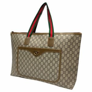 GUCCI Old GucciPLUS Plus Tote Bag Travel Boston Unisex 1970s 70'S GG Pattern Sherry Line/Pigskin Gold Hardware Brown/Beige | AlmaBagz