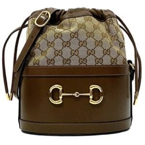 Gucci Bucket Bag Brown Beige Gold Horsebit 602118 1dbug 2363 Canvas Leather GUCCI GG Shoulder Women's | AlmaBagz