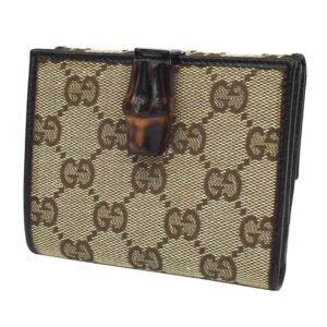 Gucci GG canvas fold wallet (coin purse) beige x dark brown WG | AlmaBagz