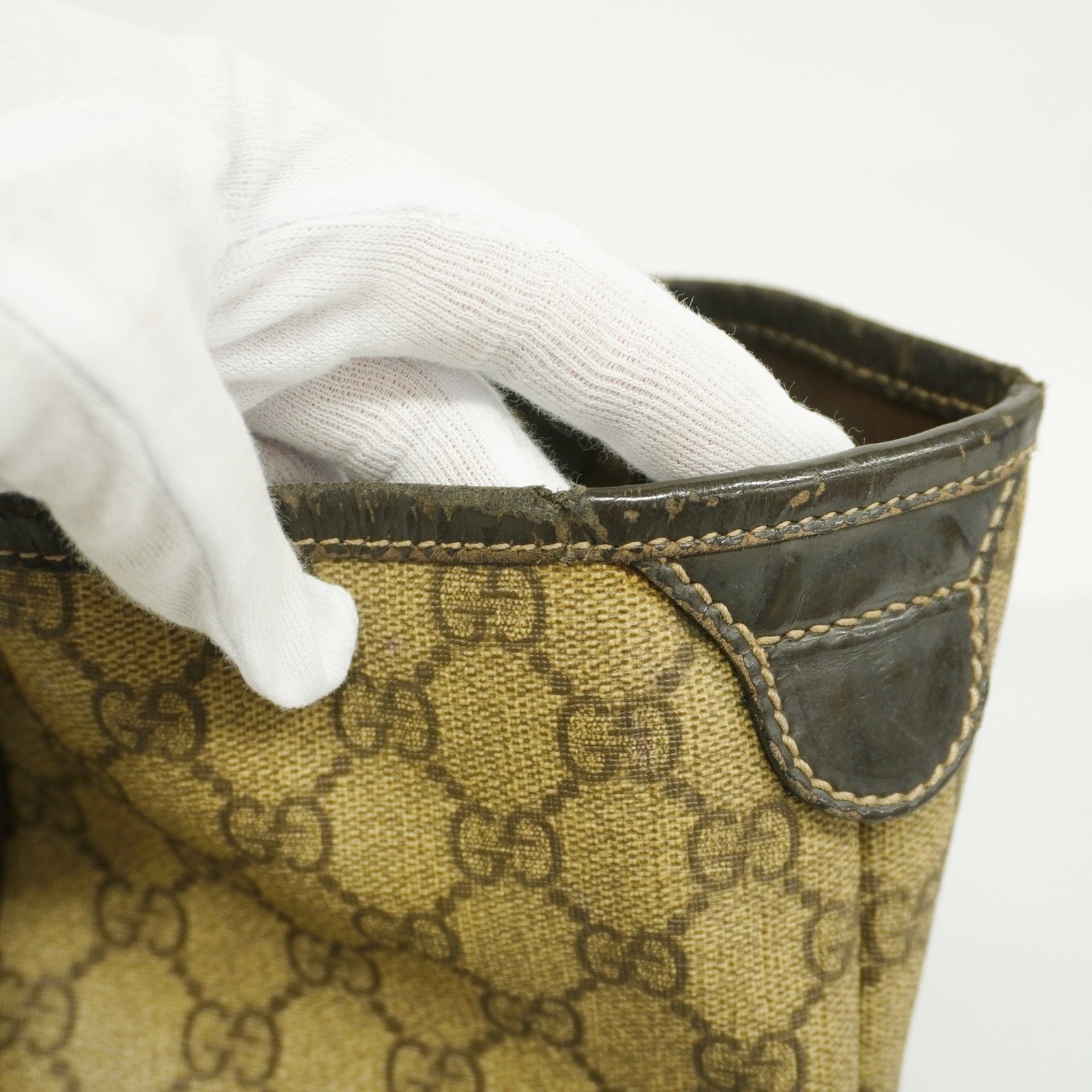 GUCCI GG Supreme 197953 Women's Leather Tote Bag Beige,Dark Brown | AlmaBagz - Image 11