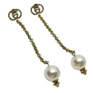 Gucci Earrings GG Gold x Pearl White Clear Metal Material Fake Stone | AlmaBagz