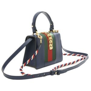 GUCCI Sylvie Top Handle 2Way Bag Leather Navy 470270 | AlmaBagz