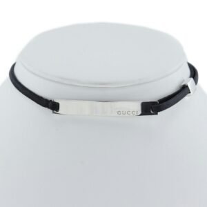 GUCCI Logo Plate Choker Silver 925 Made in Italy Black with logo Ladies | AlmaBagz