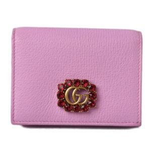 Gucci Mini Wallet/Coin Case GUCCI Folding Wallet 499783 GG Marmont Rhinestone Rose Pink | AlmaBagz