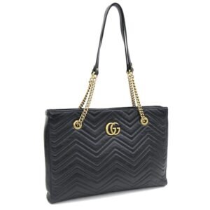 Gucci Tote Bag GG Marmont 524578 Black Leather Ladies Chain GUCCI | AlmaBagz