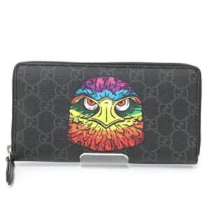 Gucci Bestiary Eagle Print GG Supreme Zip Around Black/Gray/Multicolor 451273 Round Long Wallet | AlmaBagz