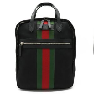 Gucci sherry line backpack rucksack techno canvas leather black green red 495558 | AlmaBagz
