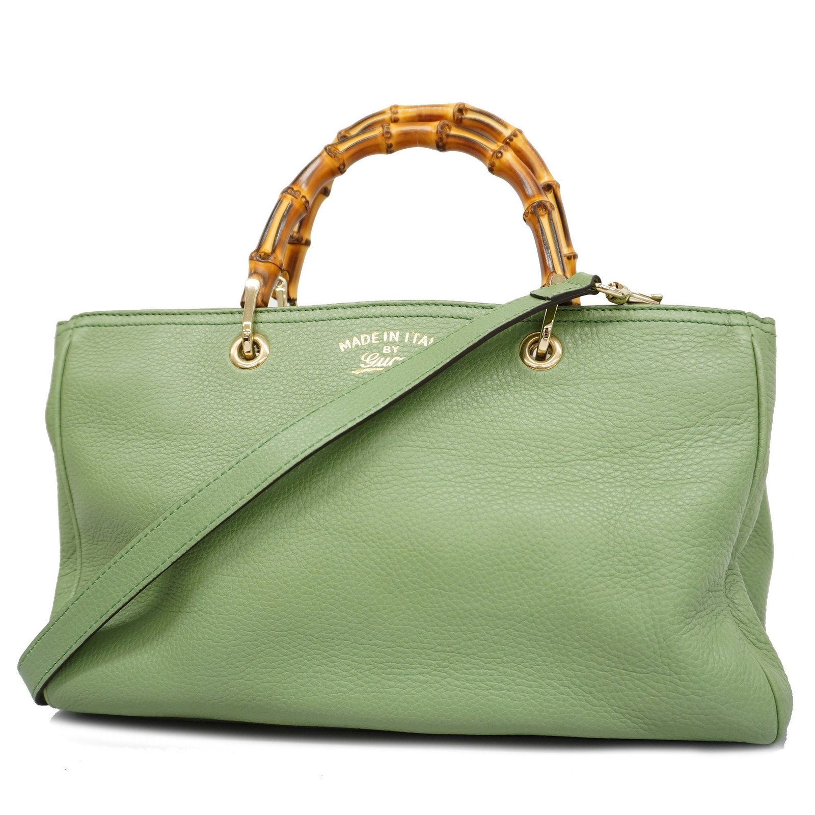 GUCCI Bamboo 2way Bag 323660 Leather Handbag,Shoulder Bag Light Green | AlmaBagz - Image 15