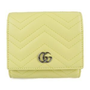 Gucci GG Marmont bi-fold wallet 598629 leather pastel yellow logo quilting L-shaped zipper compact | AlmaBagz
