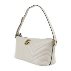 GUCCI GG Marmont Shoulder Bag 739166 White Ivory Gold Hardware Quilted Handbag | AlmaBagz