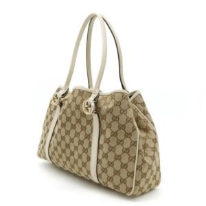 GUCCI GG Twins Canvas Tote Bag Shoulder Leather Khaki Beige Ivory 232957 | AlmaBagz