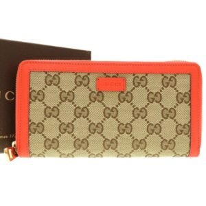 Gucci GG Canvas Beige Orange 388637 Round Long Wallet | AlmaBagz