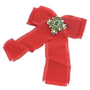 Gucci grosgrain brooch bow ribbon type red 460828I96528096 rhinestone bee | AlmaBagz