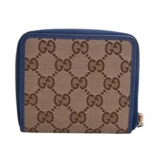 GUCCI GG Canvas Round Zipper Bifold Compact Wallet 346056 Beige/Blue Women's | AlmaBagz