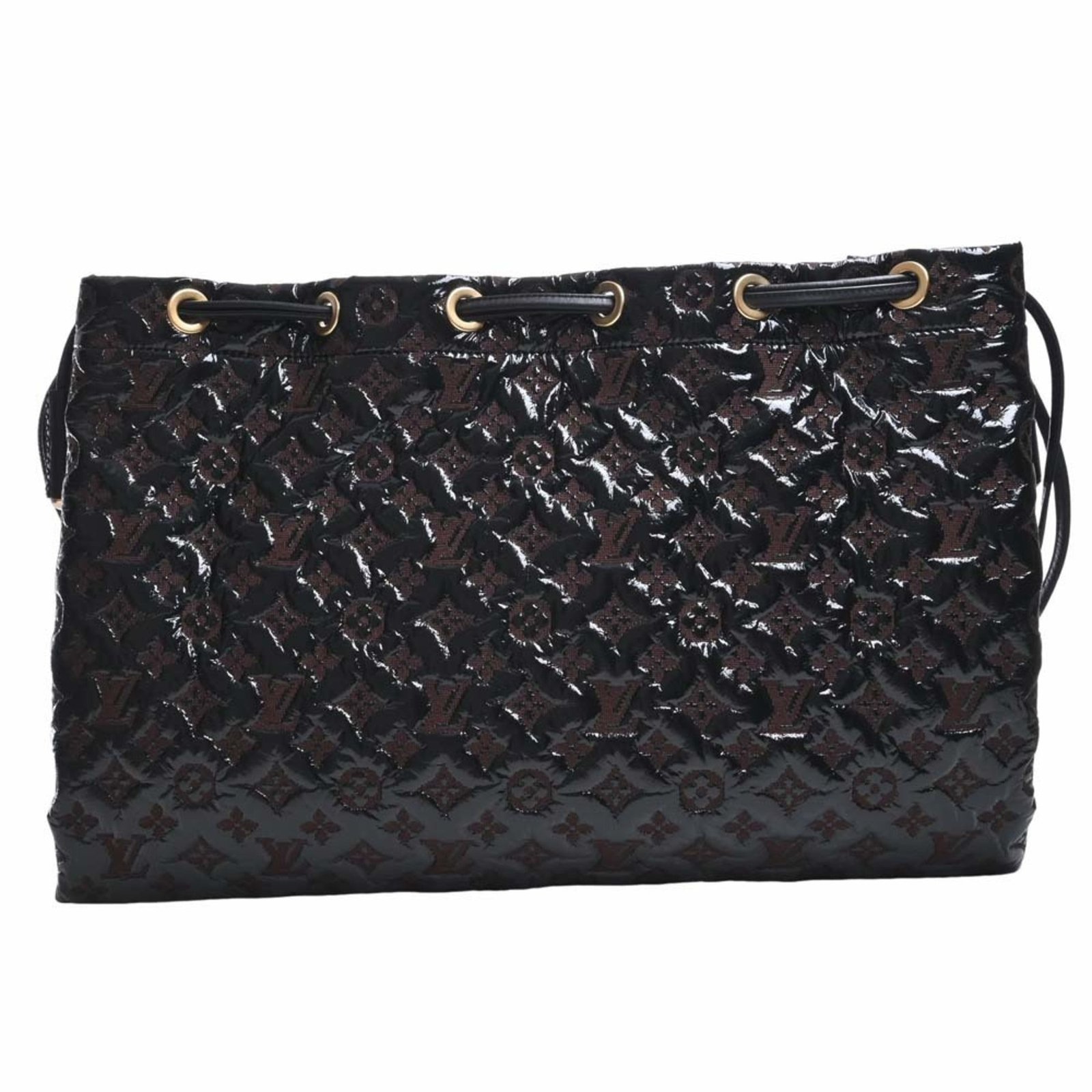 LOUIS VUITTON Monogram Envinil Squeech Shoulder Bag M95259 Black/Brown Women's | AlmaBagz