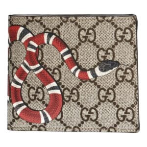 Gucci Snake Print GG Supreme Bifold Wallet Canvas Ladies | AlmaBagz