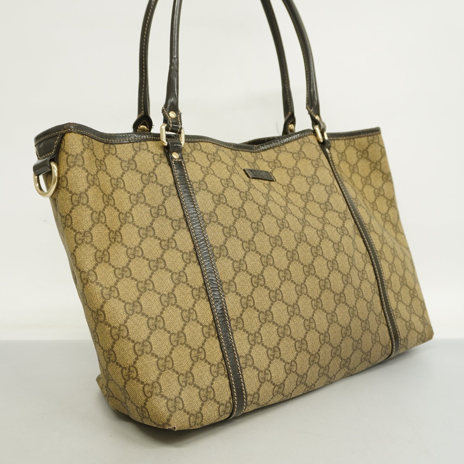 GUCCI GG Supreme 197953 Women's Leather Tote Bag Beige,Dark Brown | AlmaBagz